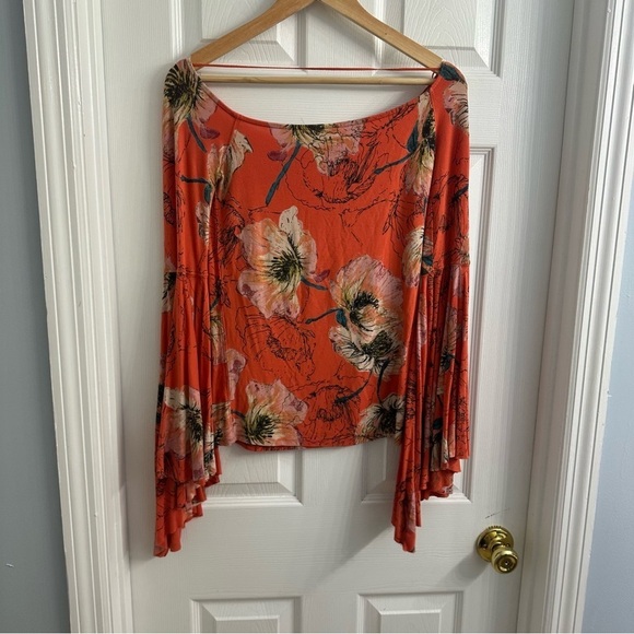 Free People Blouse Bell Sleeves Flare Floral Whimsigoth Fairy Boho Size Small - Picture 5 of 8